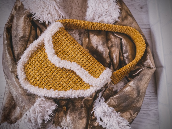 Mustard Rainbow Crochet Crossbody Bag