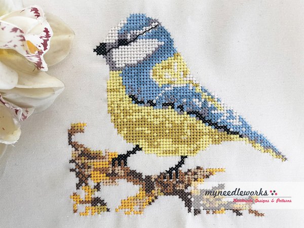 Stickdatei: Blaumeise sticken im Kreuzstich