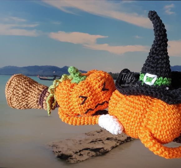 Halloween Funny Punkins on a Witch Broom Crochet Pattern PDF