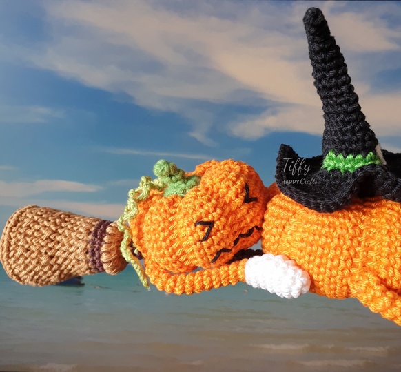 Halloween Funny Punkins on a Witch Broom Crochet Pattern PDF