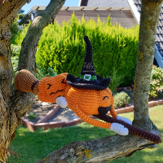 Halloween Funny Punkins on a Witch Broom Crochet Pattern PDF