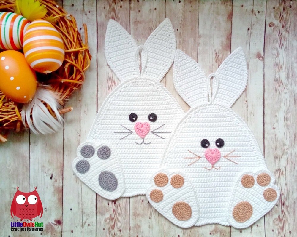 321 Crochet Pattern - Easter bunny rabbit decor or potholder Amigurumi