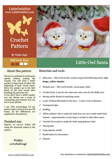 323 Crochet Pattern - Santa Little Owl - Amigurumi soft toy