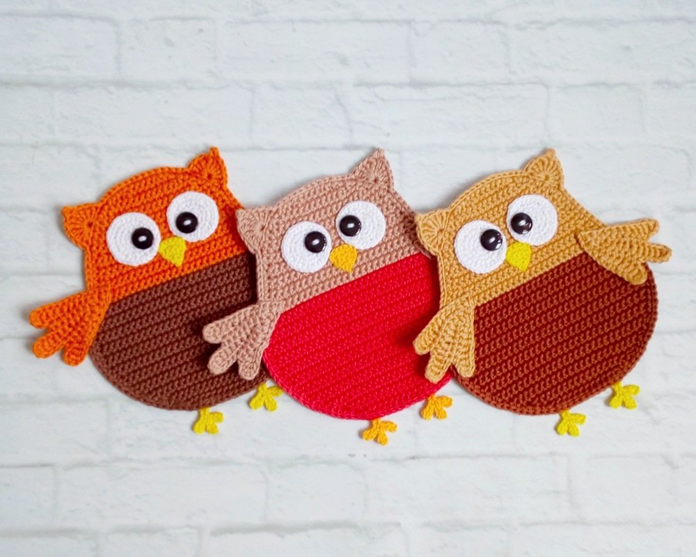 328 Crochet Pattern - Owl decor, applique, potholder, coater, washcloth - Image 6