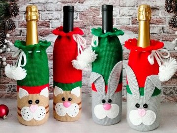330 Crochet Pattern - Cat and Rabbit Bottle cover or sleeve for wine