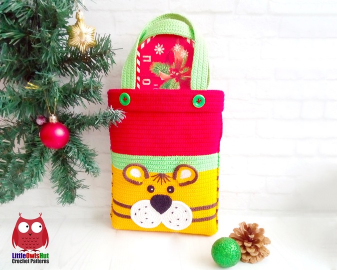 314 Crochet Pattern - Tiger small Bag for Christmas presents or New Year
