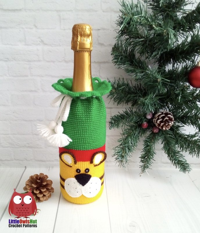 315 Crochet Pattern - Tiger Bottle cover or sleeve for wine or champagne - Image 6