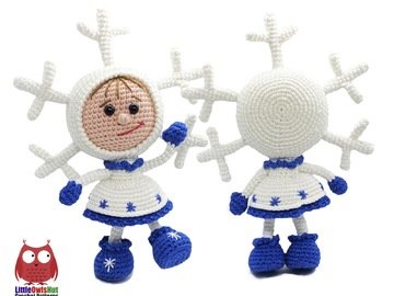 317 Crochet Pattern - Girl doll in a Snowflake outfit - Amigurumi