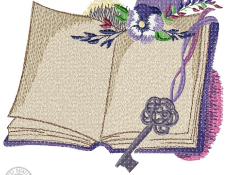 Buch Stickdatei – Florales Motiv mit Schlüssel für Leseknochen & Geschenke