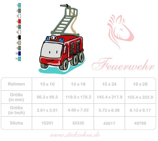 Süßes Feuerwehrauto, Kindermotiv Feuerwehr Auto von Stickzebra