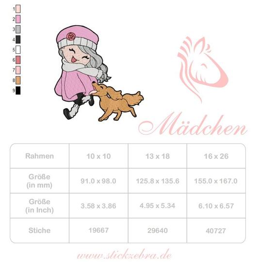 Mädchen mit Hund, Beste Freunde, Hundeliebe Stickdatei