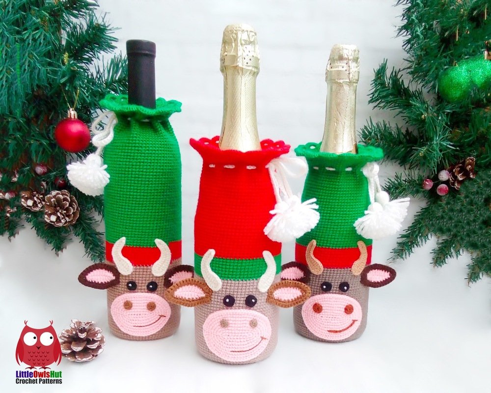 288 Crochet Pattern - Bull Ox Bottle cover or sleeve for wine or champagne - Image 6