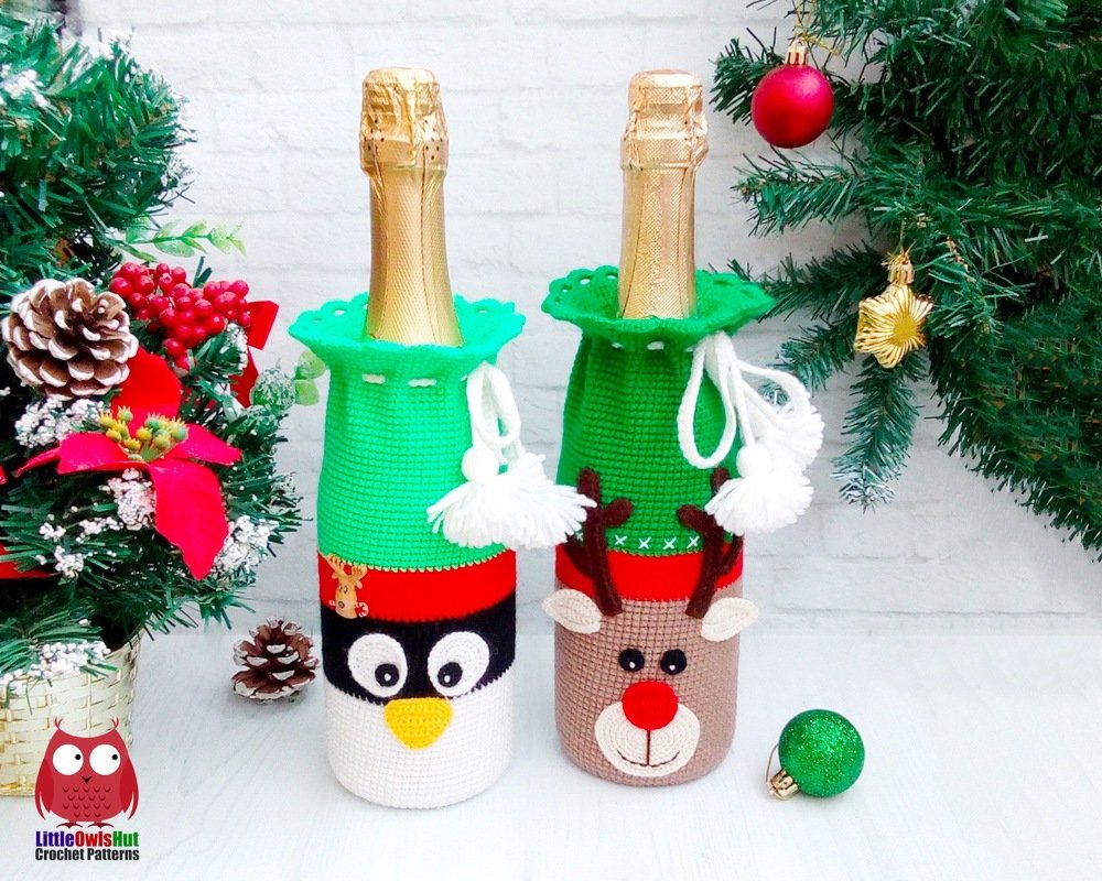 290 Crochet Pattern - Reindeer Rudolf Bottle cover or sleeve for wine - Image 6