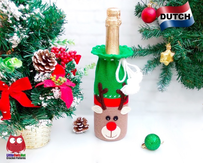 290 Crochet Pattern - Reindeer Rudolf Bottle cover or sleeve for wine