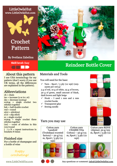 290 Crochet Pattern - Reindeer Rudolf Bottle cover or sleeve for wine