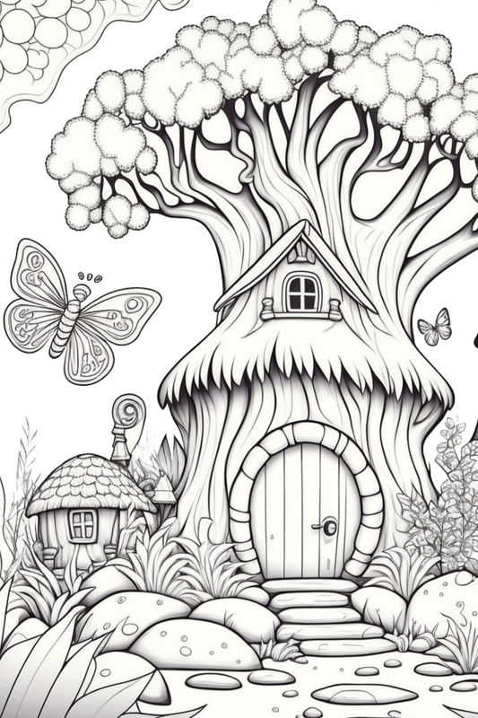Ausmalbilder Feenhäuser 5 verschiedene Feenhäuser zum ausdrucken A4