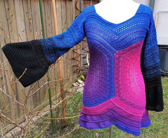 Pullover/Tunika Waldsee, nur 3 Fäden zu vernähen, Häkelanleitung