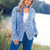 Hellblaue Jacke mit Ajourmuster und Rippen