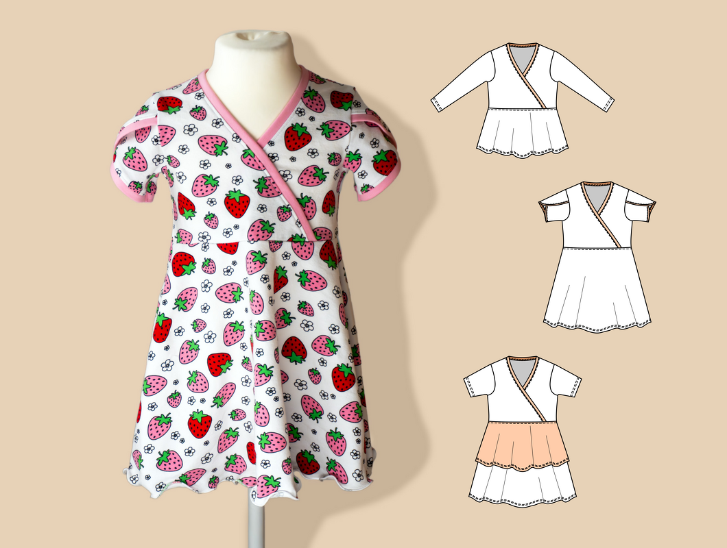 Becca – Kinderkleid mit Wickeloberteil &amp; Tulpenärmeln (Gr. 86-158) A4+A0