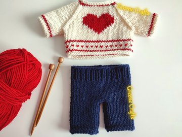 Heart Sweater and Pants for Teddy Bear or Bunny Knitting Pattern