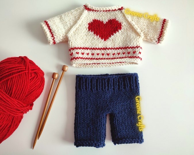 Heart Sweater and Pants for Teddy Bear or Bunny Knitting Pattern