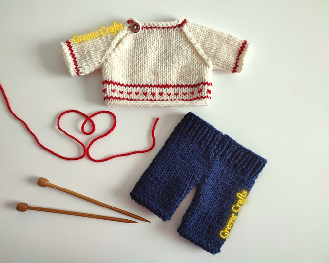 Heart Sweater and Pants for Teddy Bear or Bunny Knitting Pattern