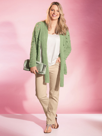 Lindgrüner Cardigan mit Schalkragen und Lochmuster
