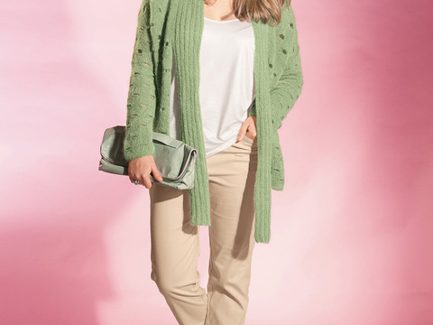 Lindgrüner Cardigan mit Schalkragen und Lochmuster
