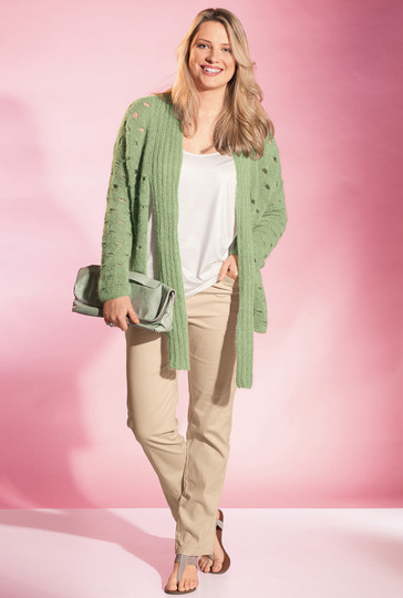 Lindgrüner Cardigan mit Schalkragen und Lochmuster