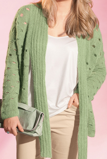 Lindgrüner Cardigan mit Schalkragen und Lochmuster