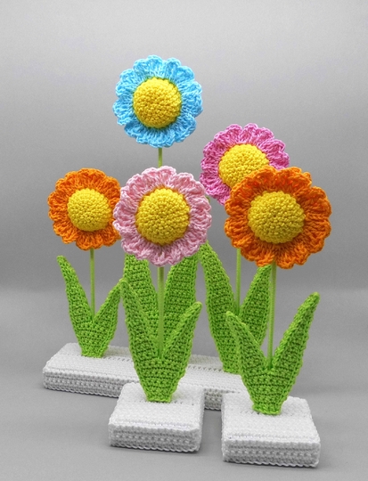 Deko-Aufsteller Große Blumen - einfach aus Wollresten