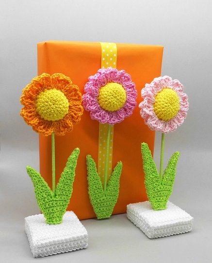 Deko-Aufsteller Große Blumen - einfach aus Wollresten