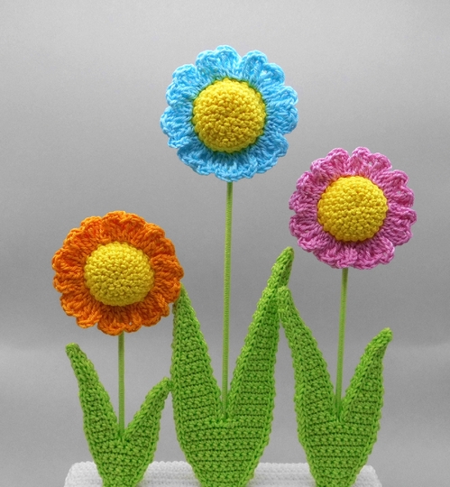 Deko-Aufsteller Große Blumen - einfach aus Wollresten