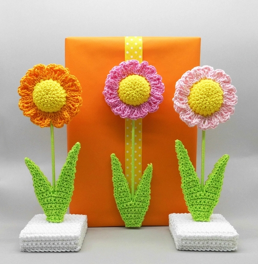 Deko-Aufsteller Große Blumen - einfach aus Wollresten