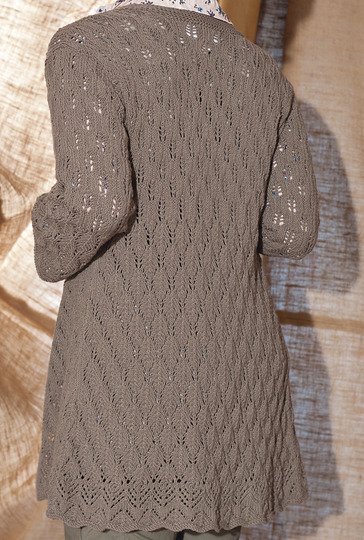 Verschlusslose Jacke mit Ajourmuster in Graubraun