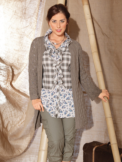 Verschlusslose Jacke mit Ajourmuster in Graubraun