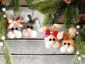 K102 Christmas tree bauble or decoration. Rabbit Girl and Boy Bunny