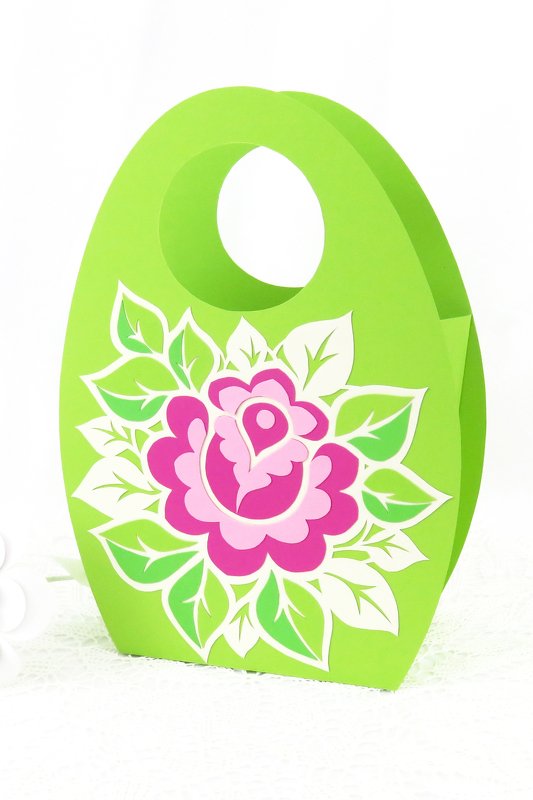 Geschenktasche mit Rose – Bastelanleitung und Vorlagen
