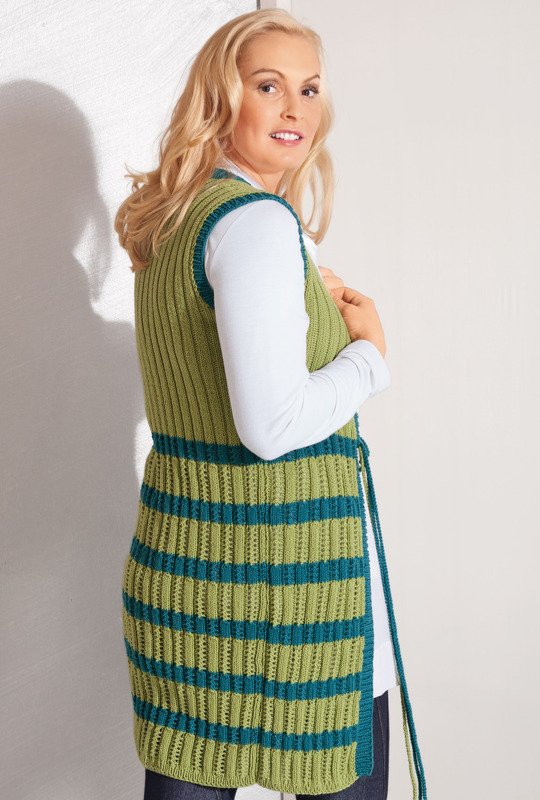 Lange Weste in Kiwi und Petrol mit Bindeband - Bild 4