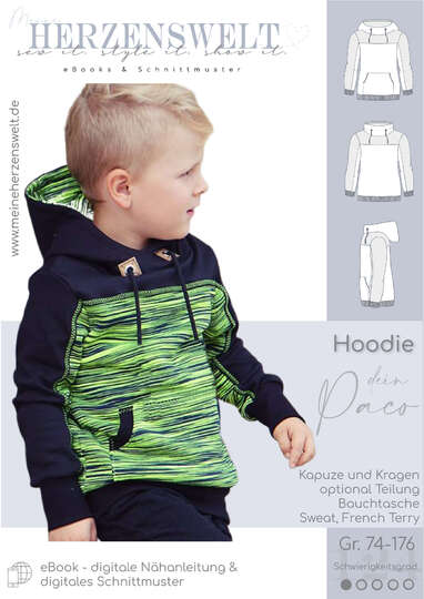 Hoodie Kinder – E-Book Schnittmuster Gr. 74-176 – dein Paco #124