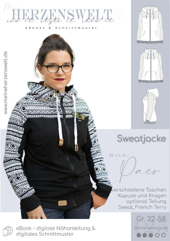 Sweatjacke Damen – E-Book Schnittmuster Gr. 32-58 – mein Paco #125