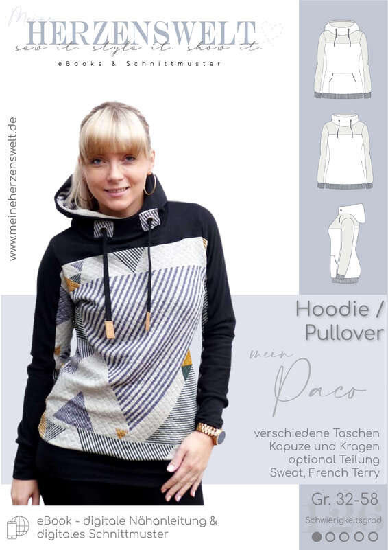 Hoodie Damen – E-Book Schnittmuster Gr. 32-58 – mein Paco #126