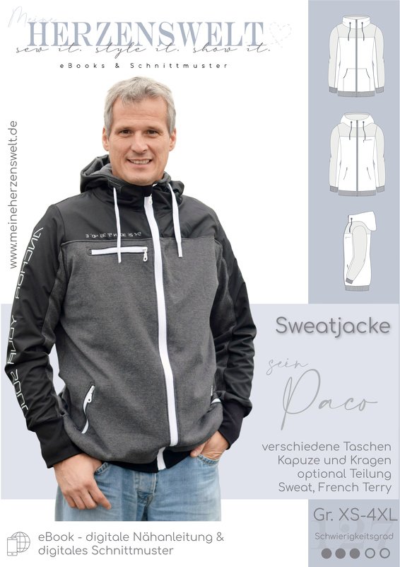 Sweatjacke Herren – E-Book Schnittmuster Gr. XS-4XL – sein Paco #127