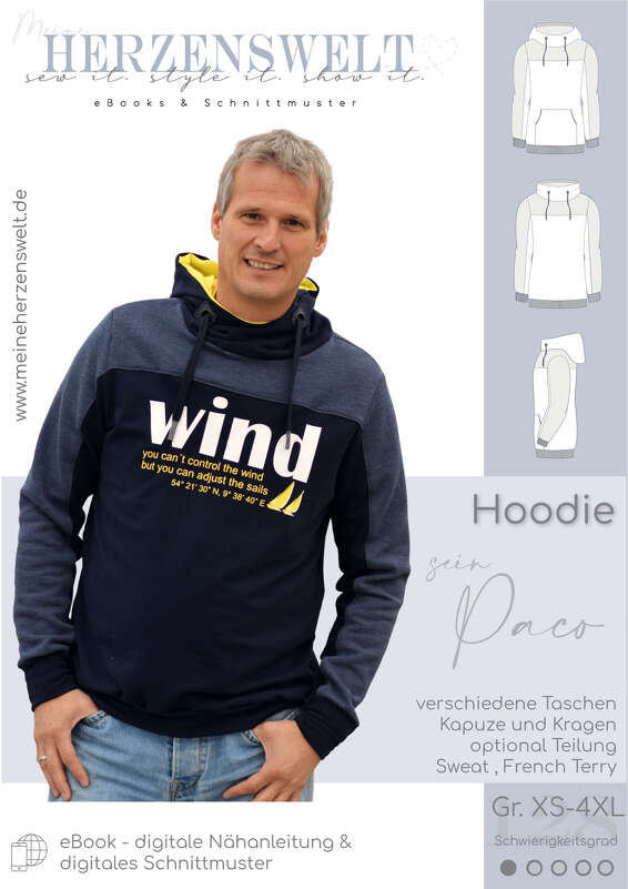 Hoodie Herren – E-Book Schnittmuster Gr. XS-4XL- sein Paco #128