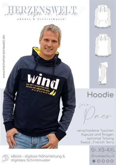 Hoodie Herren – E-Book Schnittmuster Gr. XS-4XL- sein Paco #128