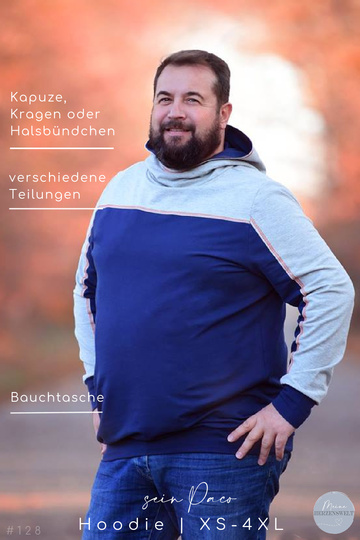Hoodie Herren – E-Book Schnittmuster Gr. XS-4XL- sein Paco #128