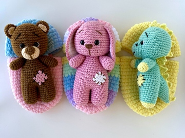 Crochet pattern Bunny, Bear and dino in egg - Amigurumi plush pattern