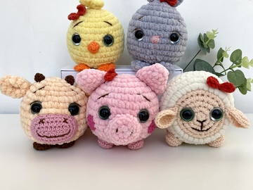 Crochet Pattern easter bunny cow chicken sheep pig plush, mini animals