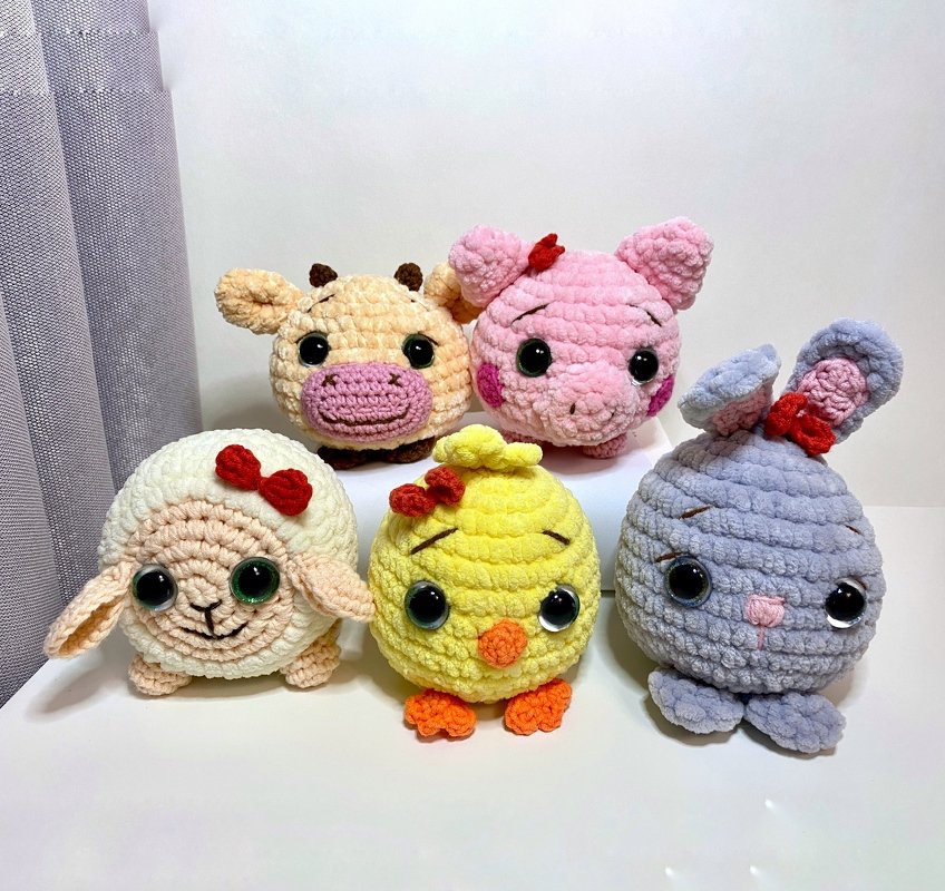 Crochet Pattern easter bunny cow chicken sheep pig plush, mini animals - Image 5