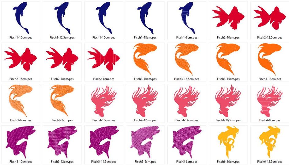 Meerestiere Silhouette 2 Stickdatei  Fisch Qualle Seepferdchen Schildkröte